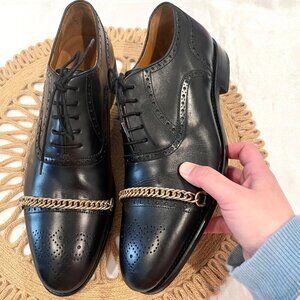 TAFT The Grail Leather Black Shoe Size EU 45 Gold Chain Toe Oxford Dress